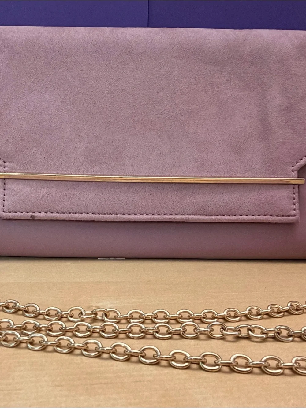 Aldo UltraSuede & Vegan Leather Mauve Chain Shoulder Bag with Gold Bar